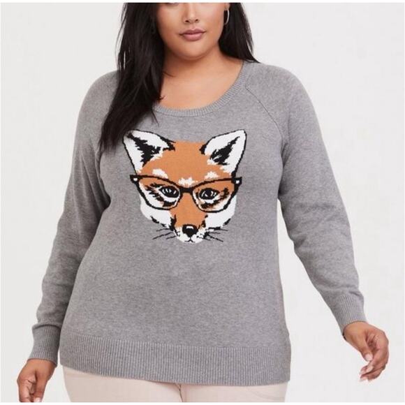 Torrid Tops - TORRID Gray Fox Graphic Novelty Raglan 100% Cotton Sweatshirt Sz 4X NWT
